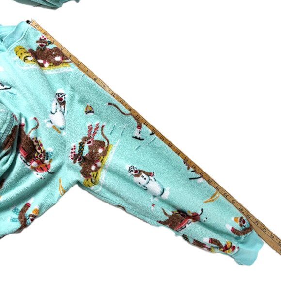 Nick & Nora Sock Monkey Teal One Piece Pajama Unisex Size XXL - Picture 10 of 12